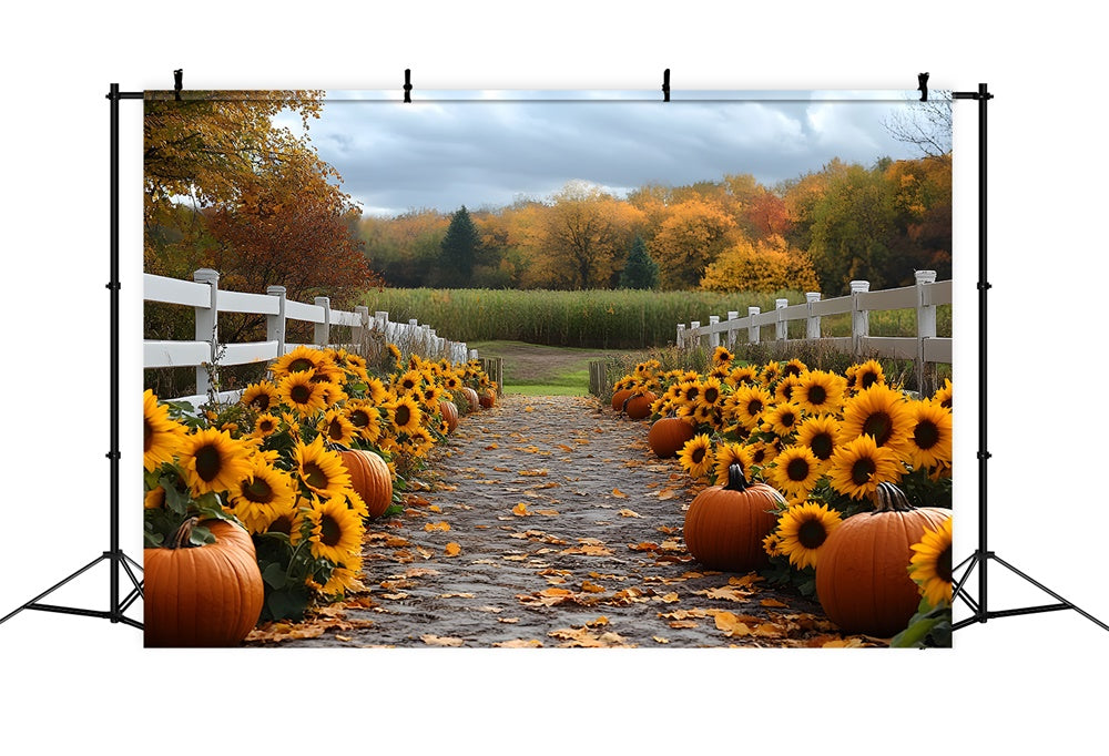 Fall Sunflower Pumpkin Trail Forest Backdrop RR9-38