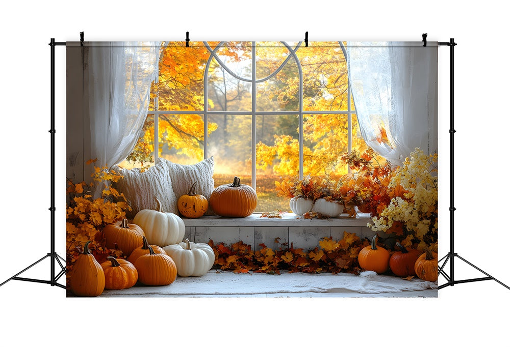 Fall Pumpkins Window Maple Trees View Backdrop RR9-4