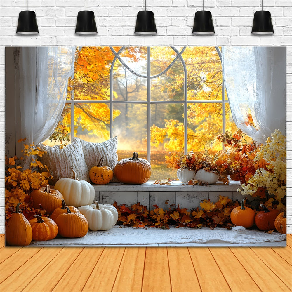 Fall Pumpkins Window Maple Trees View Backdrop RR9-4