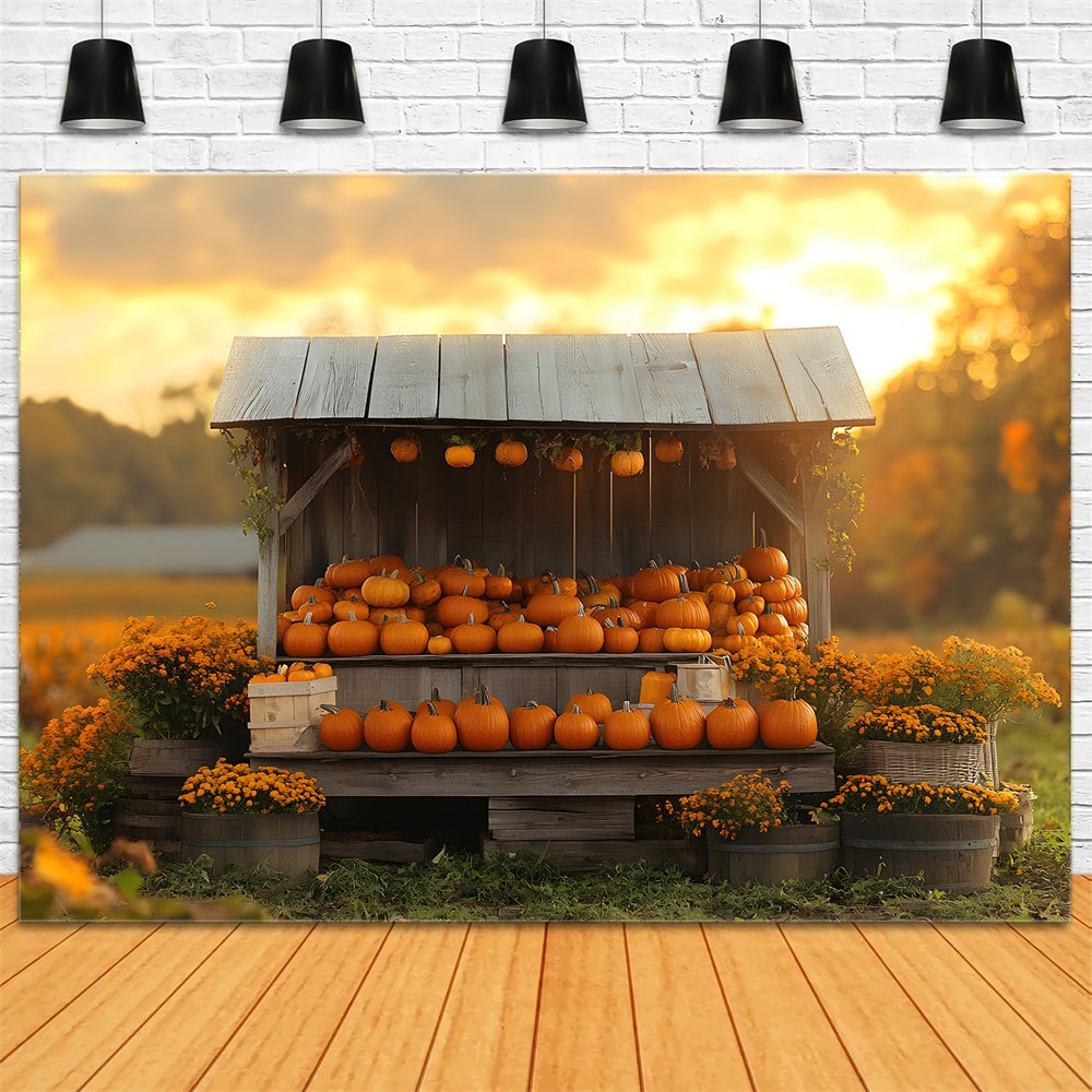 Fall Sunset Pumpkin Flowers Wood Display Backdrop RR9-40