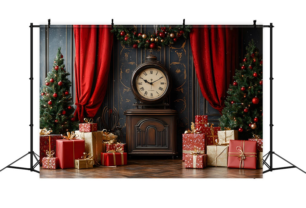 Christmas Retro Wall Clock Gift Boxes Backdrop RR9-42