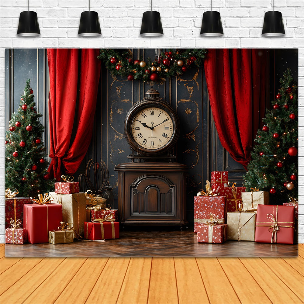 Christmas Retro Wall Clock Gift Boxes Backdrop RR9-42