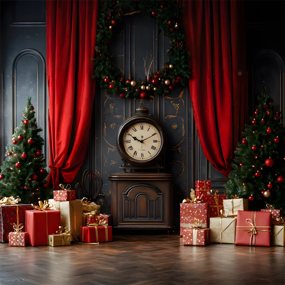 Christmas Retro Wall Clock Gift Boxes Backdrop RR9-42