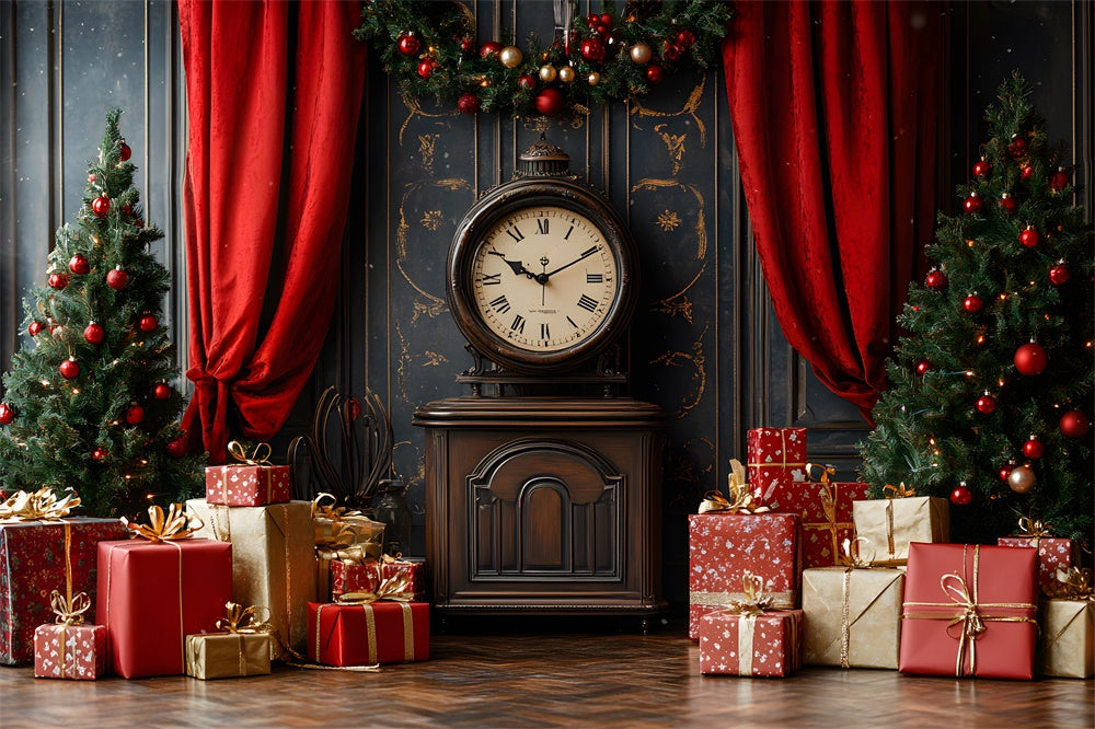 Christmas Retro Wall Clock Gift Boxes Backdrop RR9-42