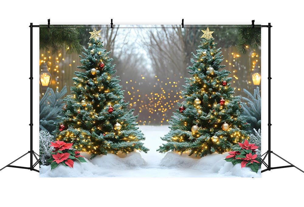 Glowing Christmas Tree Winter Snow Backdrop RR9-44