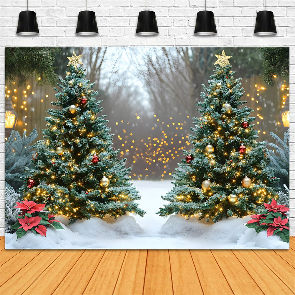 Glowing Christmas Tree Winter Snow Backdrop RR9-44