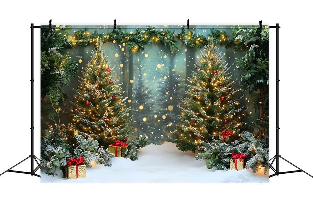 Christmas Snowy Forest Glowing Trees Backdrop RR9-46