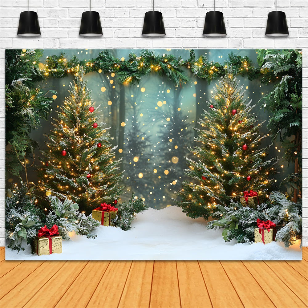 Christmas Snowy Forest Glowing Trees Backdrop RR9-46