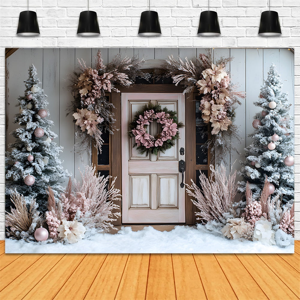 Christmas Decorated Door Wall Wreath Trees Backdrop RR9-48