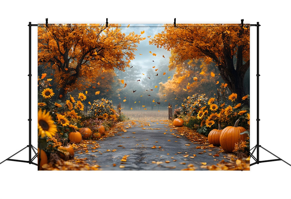 Fall Maple Forest Sunflower Pumpkin Backdrop RR9-5