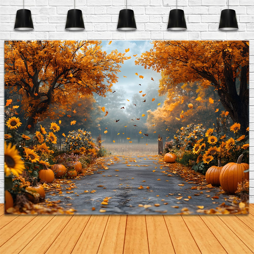 Fall Maple Forest Sunflower Pumpkin Backdrop RR9-5