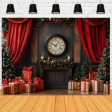 Vintage Clock Christmas Wall Curtain Trees Backdrop RR9-52