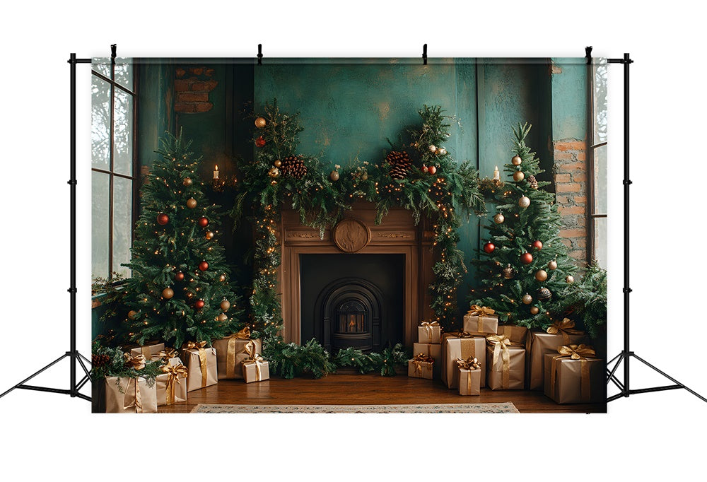 Christmas Fir Trees Wreath Gift Boxes Backdrop RR9-54