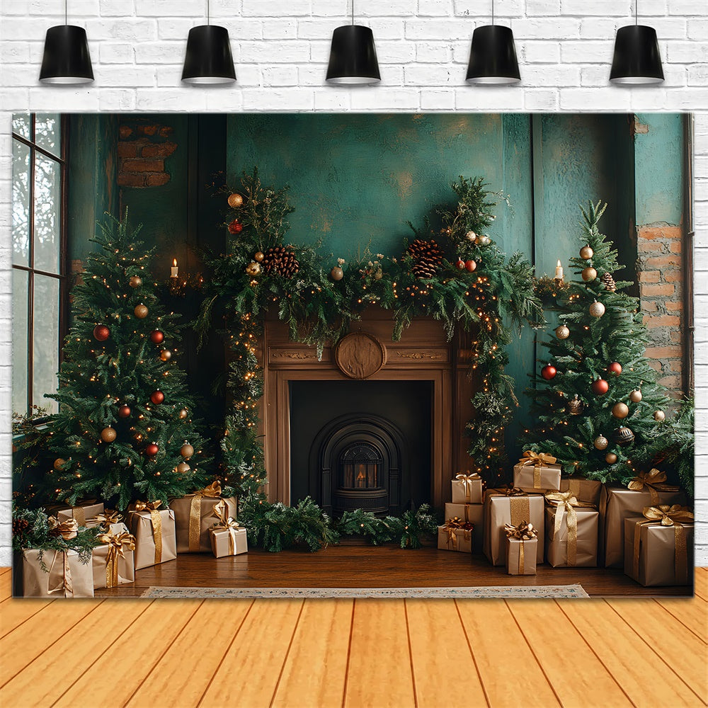 Christmas Fir Trees Wreath Gift Boxes Backdrop RR9-54