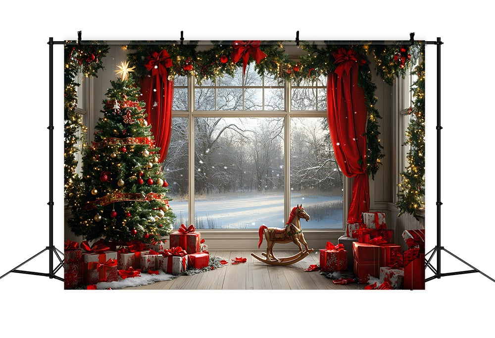 Christmas Decorated Window Snow View Backdrop RR9-56