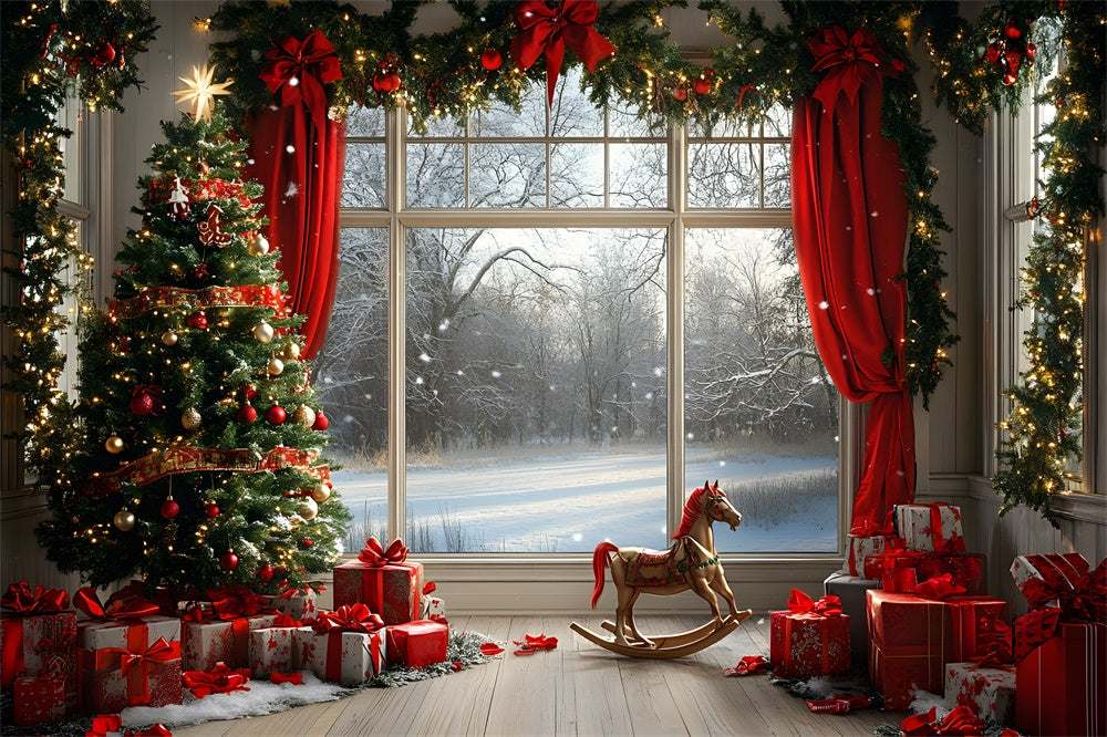 Christmas Decorated Window Snow View Backdrop RR9-56