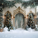 Snow Covered Christmas Tree Vintage Door Backdrop RR9-58