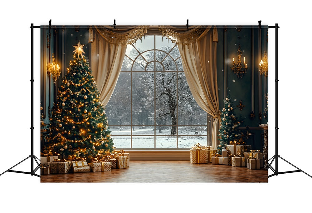 Christmas Sparkling Tress Window Snow View Backdrop RR9-65