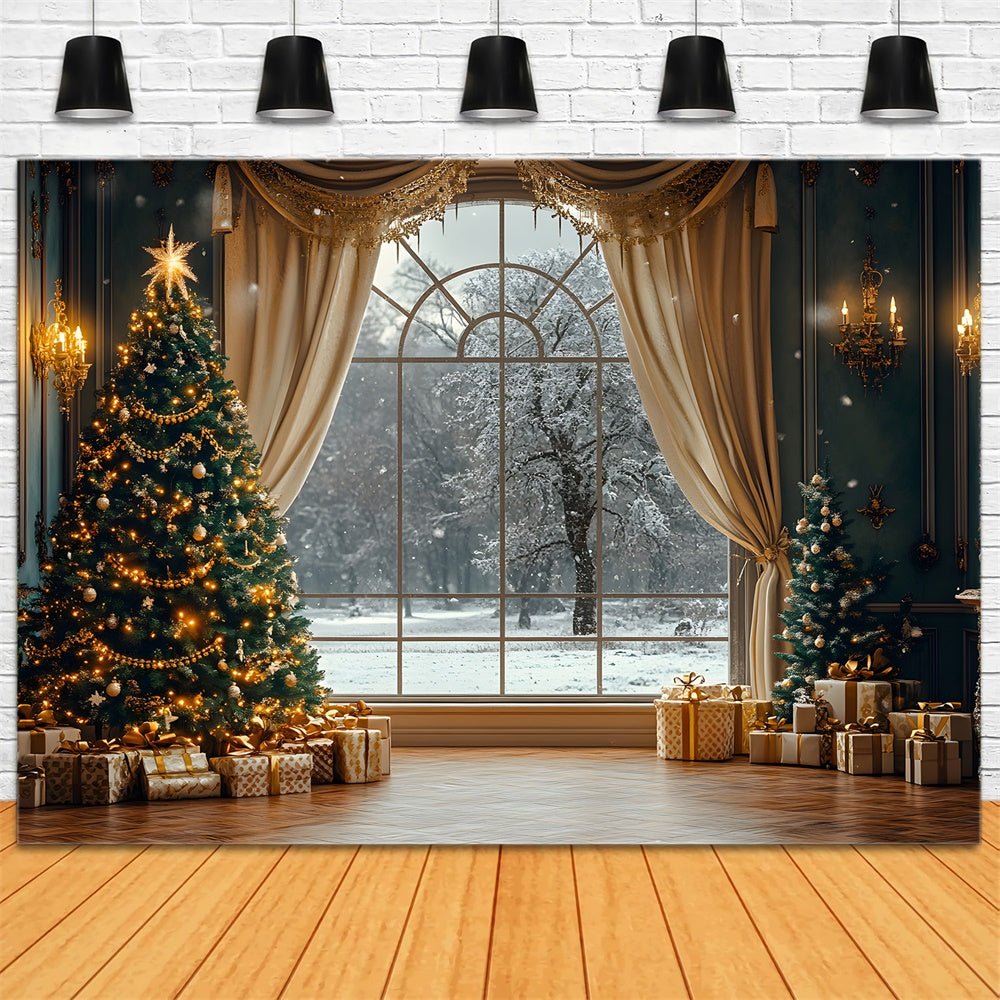 Christmas Sparkling Tress Window Snow View Backdrop RR9-65