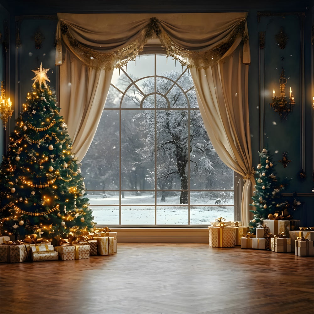 Christmas Sparkling Tress Window Snow View Backdrop RR9-65