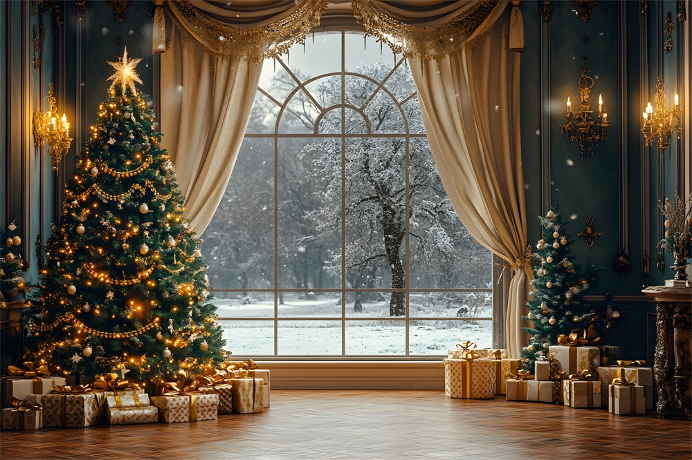 Christmas Sparkling Tress Window Snow View Backdrop RR9-65