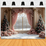 Christmas Pink Curtain Flower Window View Backdrop RR9-67