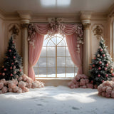 Christmas Pink Curtain Flower Window View Backdrop RR9-67