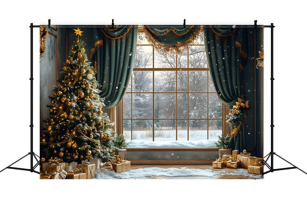 Christmas Window Snowy Forest Scenery Backdrop RR9-68