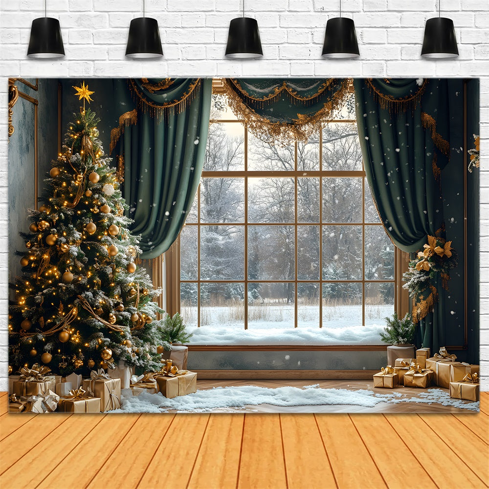 Christmas Window Snowy Forest Scenery Backdrop RR9-68