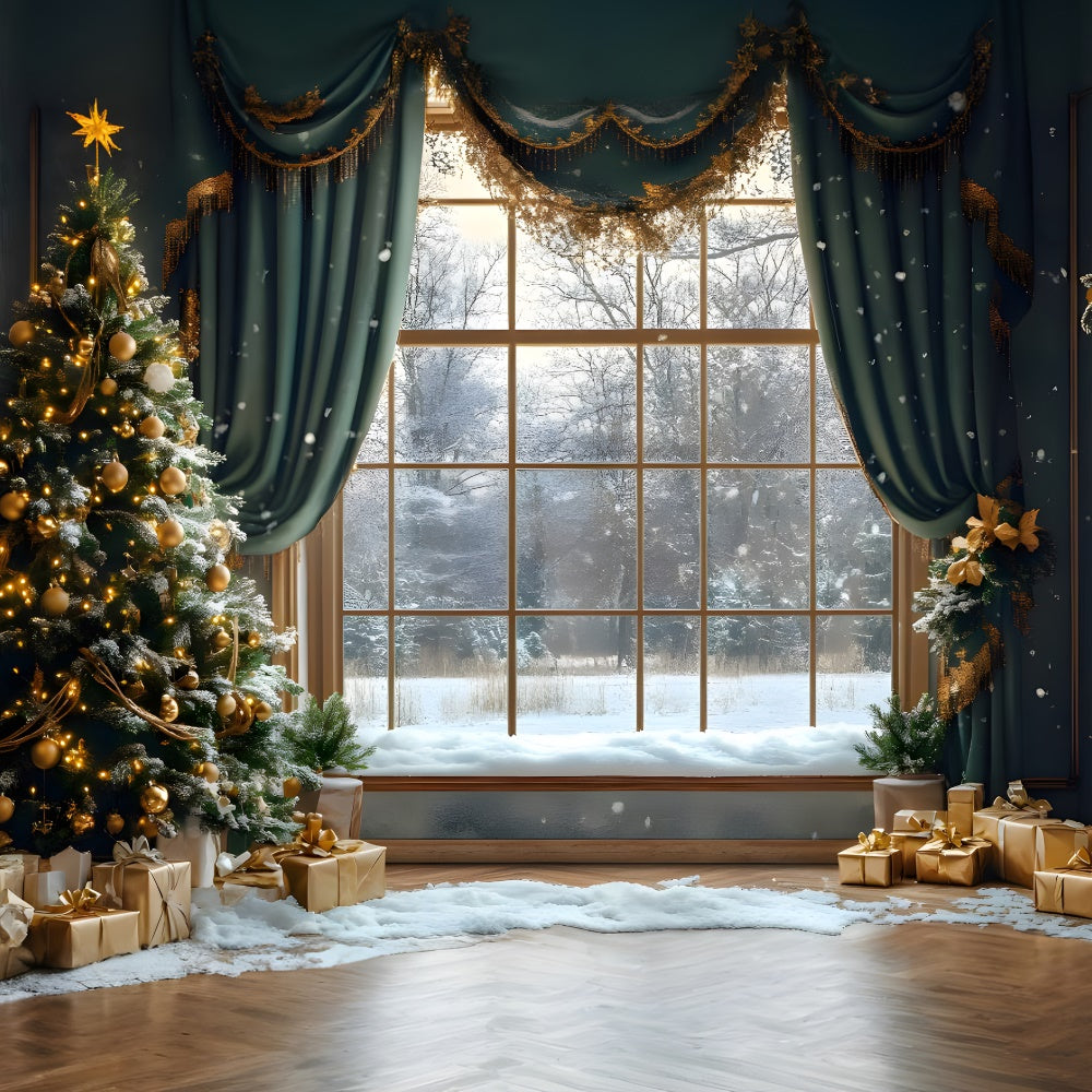 Christmas Window Snowy Forest Scenery Backdrop RR9-68