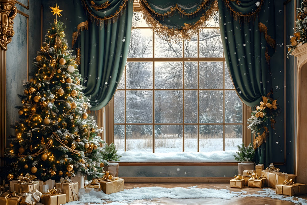 Christmas Window Snowy Forest Scenery Backdrop RR9-68