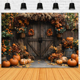 Autumn Barn Door Flowers Pumpkin Backdrop RR9-7