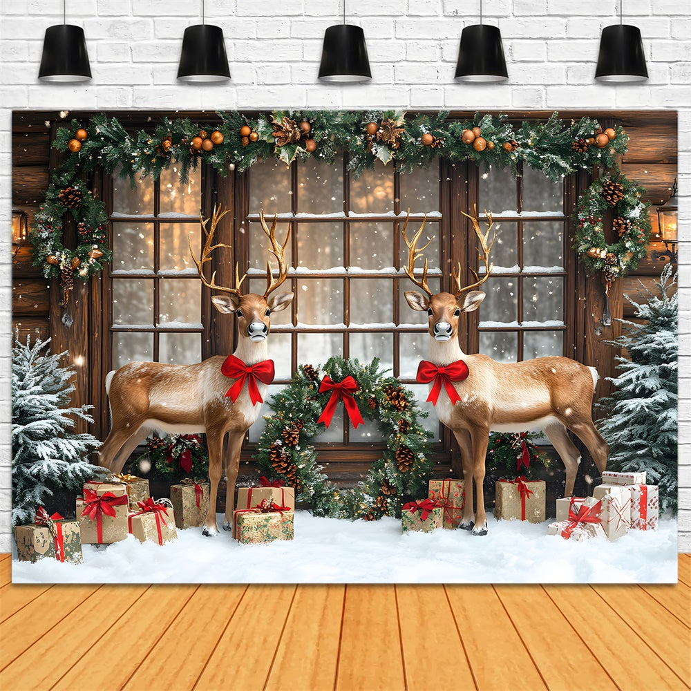 Snowy Christmas Window Garland Reindeer Backdrop RR9-70