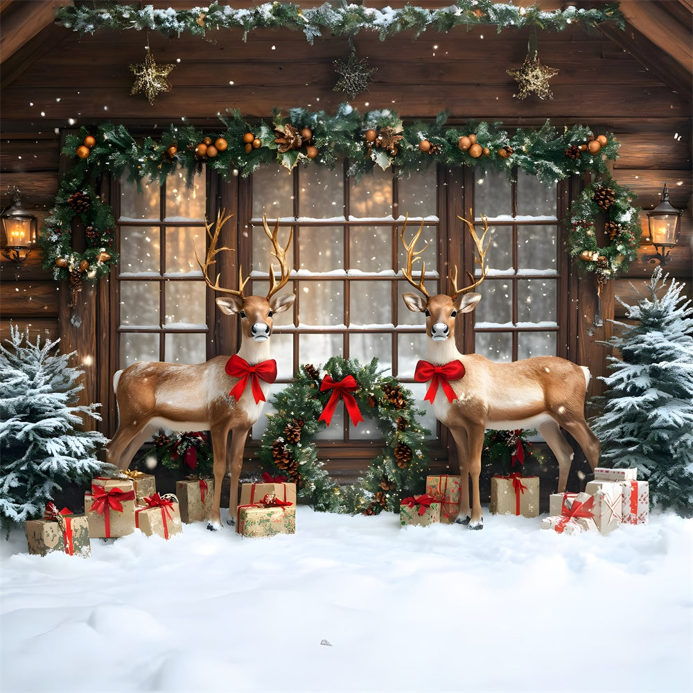 Snowy Christmas Window Garland Reindeer Backdrop RR9-70