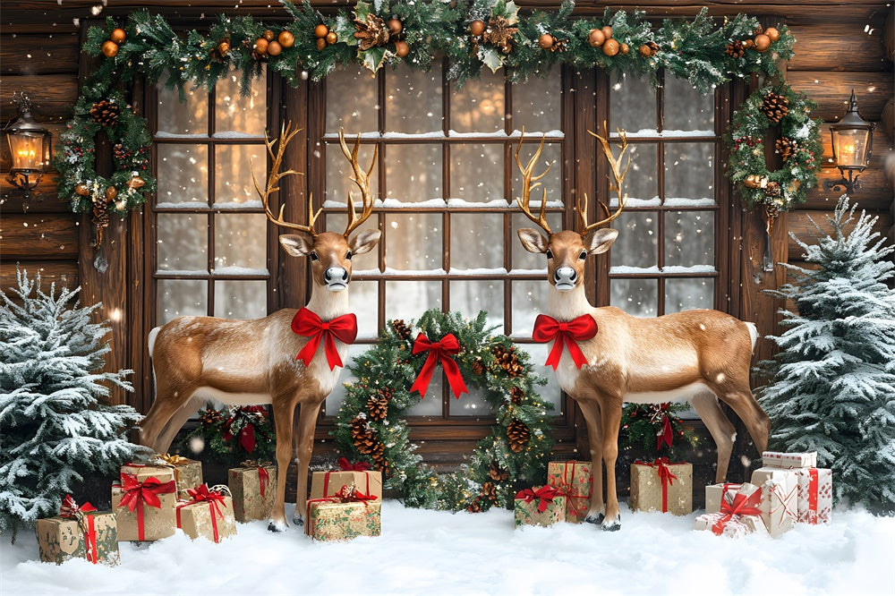 Snowy Christmas Window Garland Reindeer Backdrop RR9-70