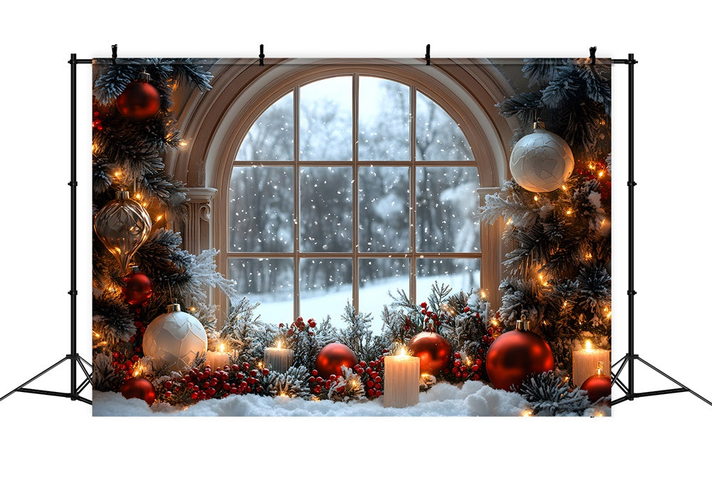 Christmas Ball Decors Window Snowflake View Backdrop RR9-71