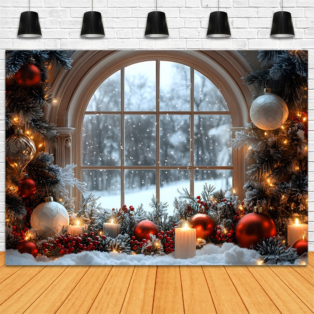 Christmas Ball Decors Window Snowflake View Backdrop RR9-71