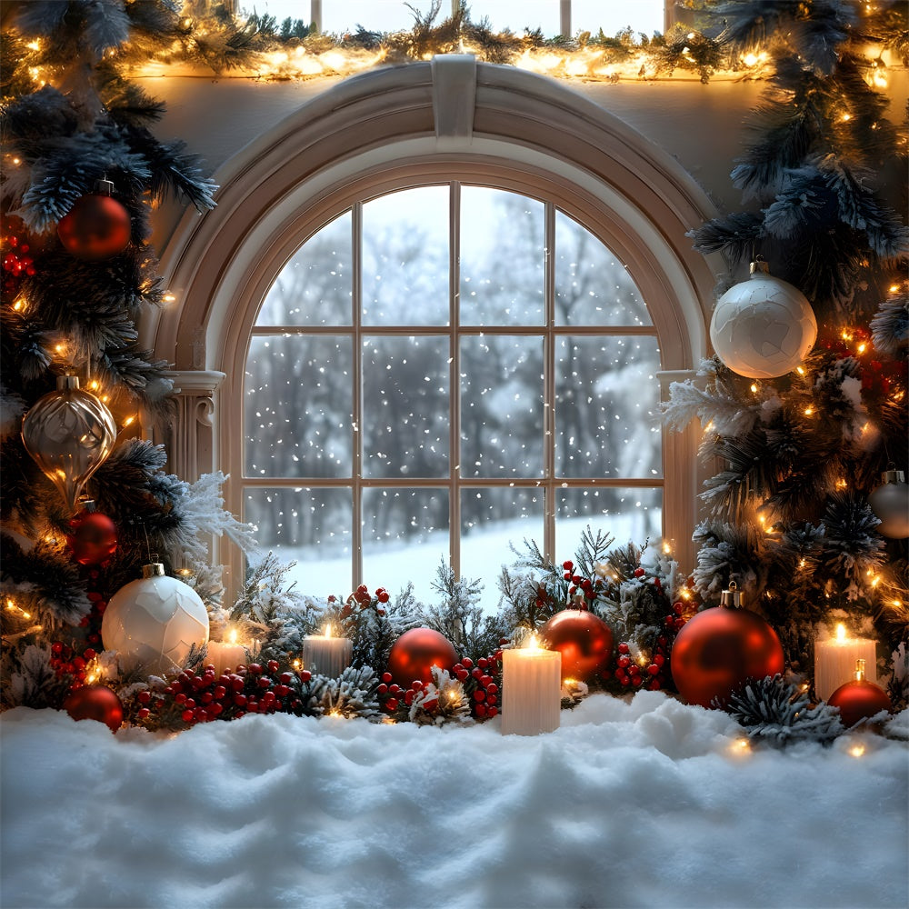 Christmas Ball Decors Window Snowflake View Backdrop RR9-71