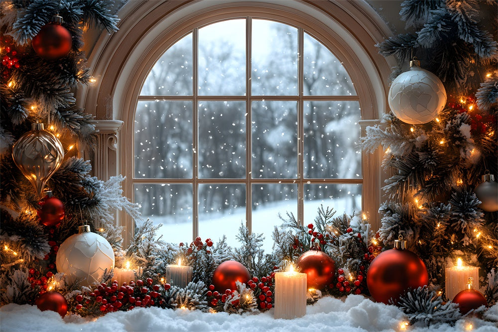 Christmas Ball Decors Window Snowflake View Backdrop RR9-71