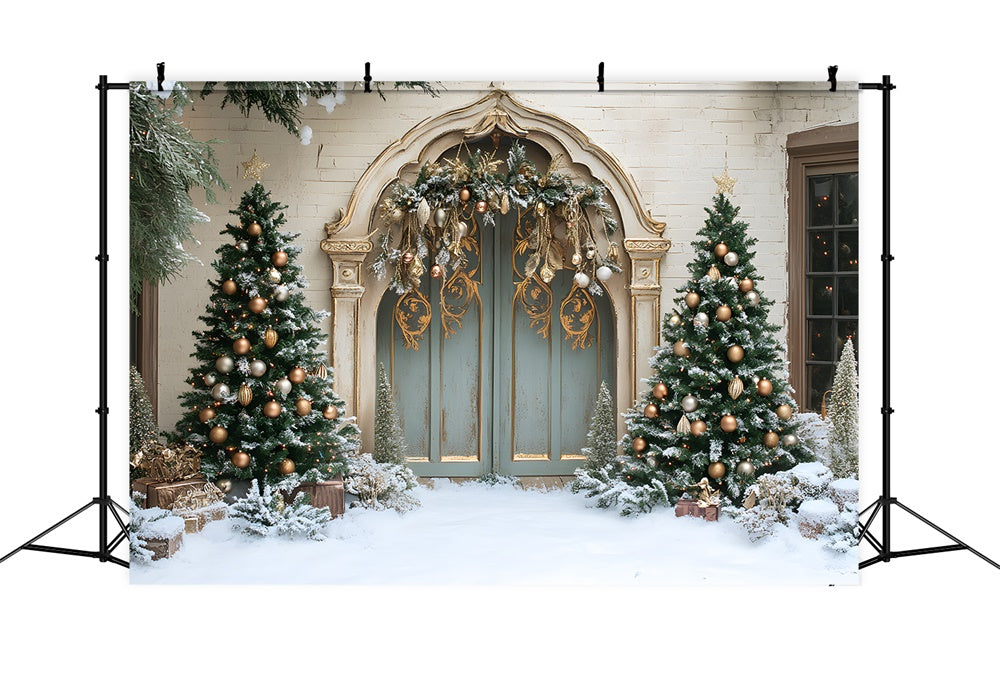 Snow Covered Christmas Tree Retro Wall Backdrop RR9-76