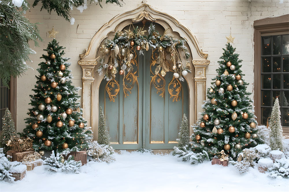 Snow Covered Christmas Tree Retro Wall Backdrop RR9-76