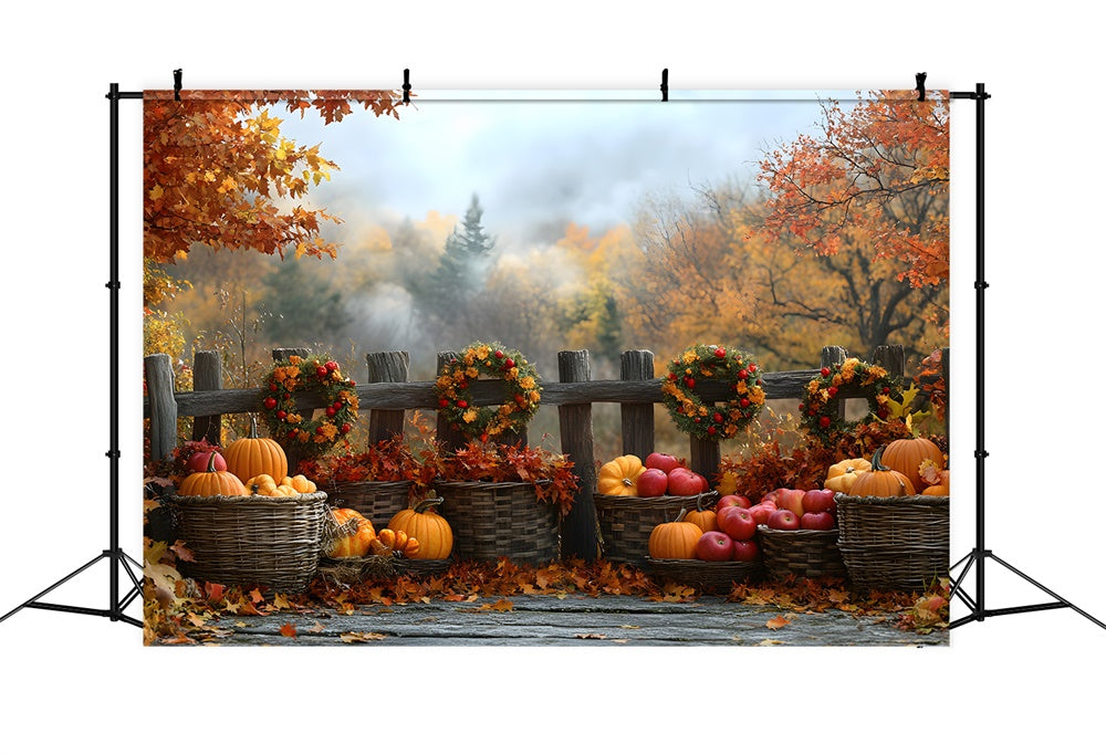 Autumn Forest Fence Pumpkin Harvest Backdrop RR9-8