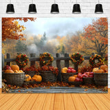 Autumn Forest Fence Pumpkin Harvest Backdrop RR9-8