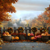 Autumn Forest Fence Pumpkin Harvest Backdrop RR9-8