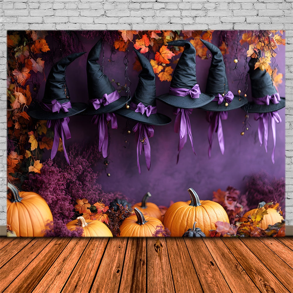 Halloween Hat Pumpkin Purple Wall Backdrop RR9-81