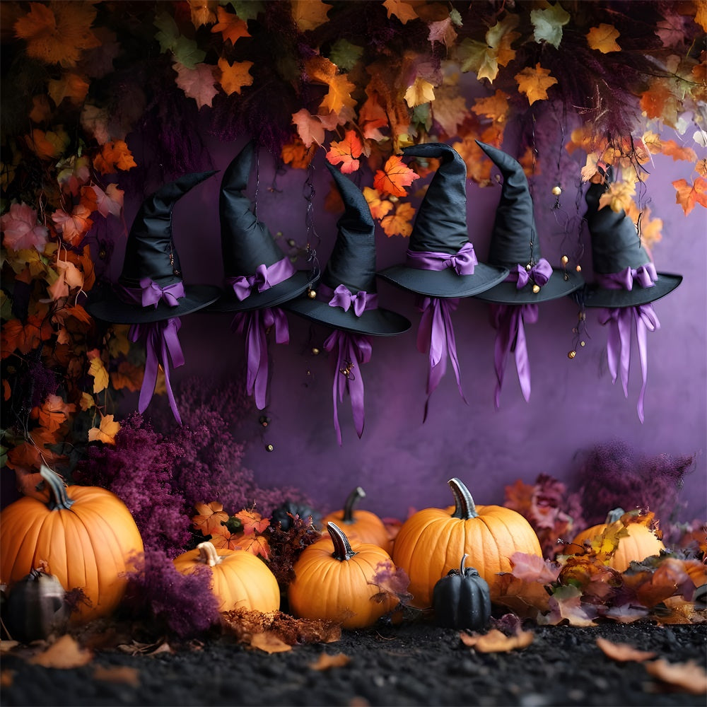 Halloween Hat Pumpkin Purple Wall Backdrop RR9-81