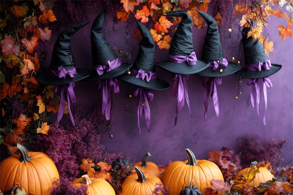 Halloween Hat Pumpkin Purple Wall Backdrop RR9-81