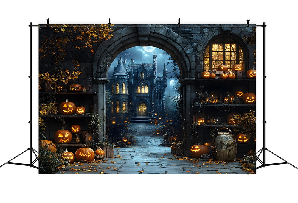 Halloween Night Glowing Pumpkin Lanterns Backdrop RR9-83