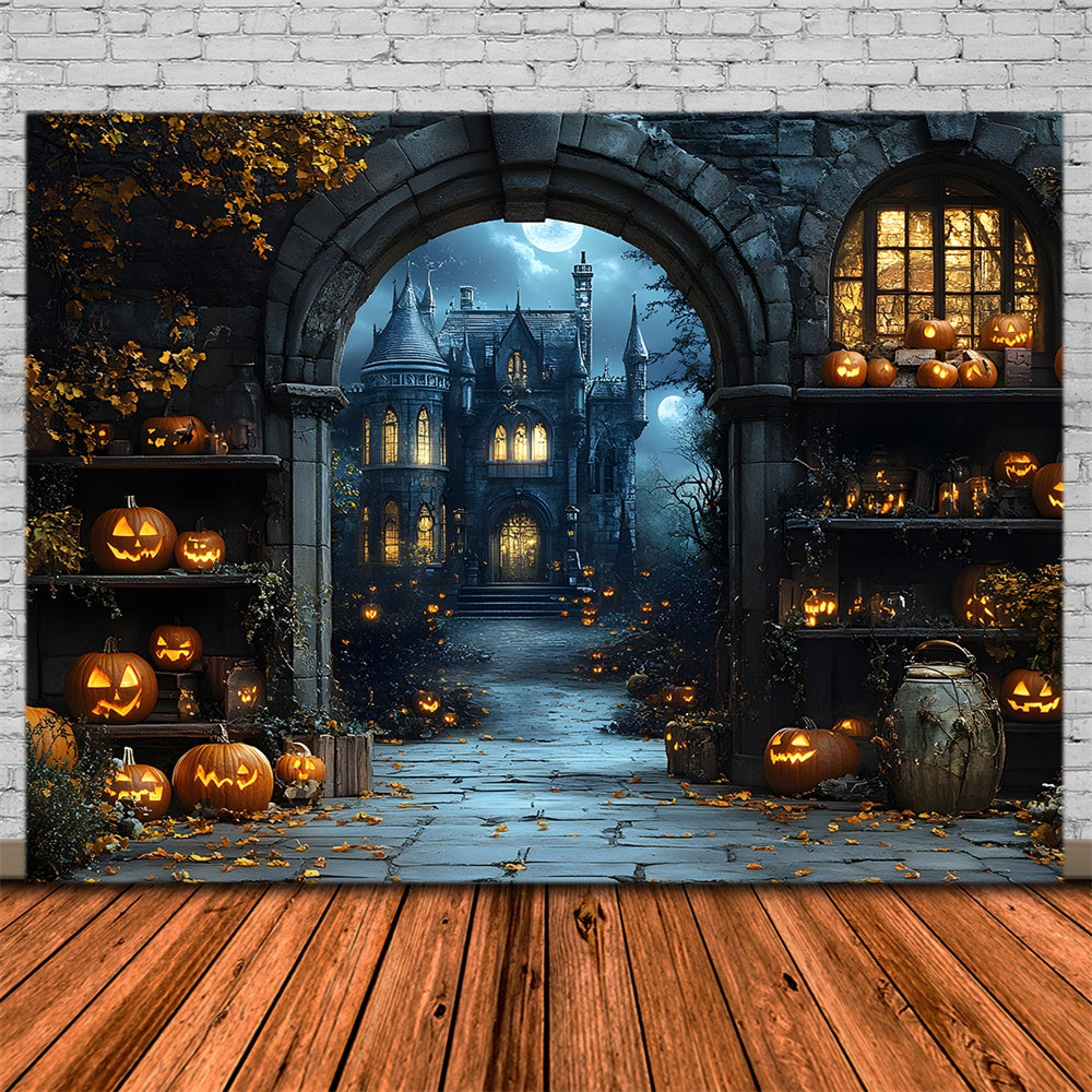 Halloween Night Glowing Pumpkin Lanterns Backdrop RR9-83