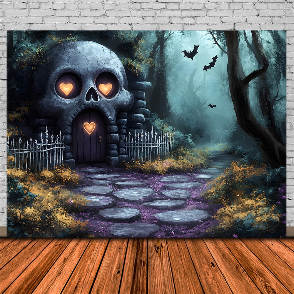 Halloween Skeleton House Scary Forest Backdrop RR9-84